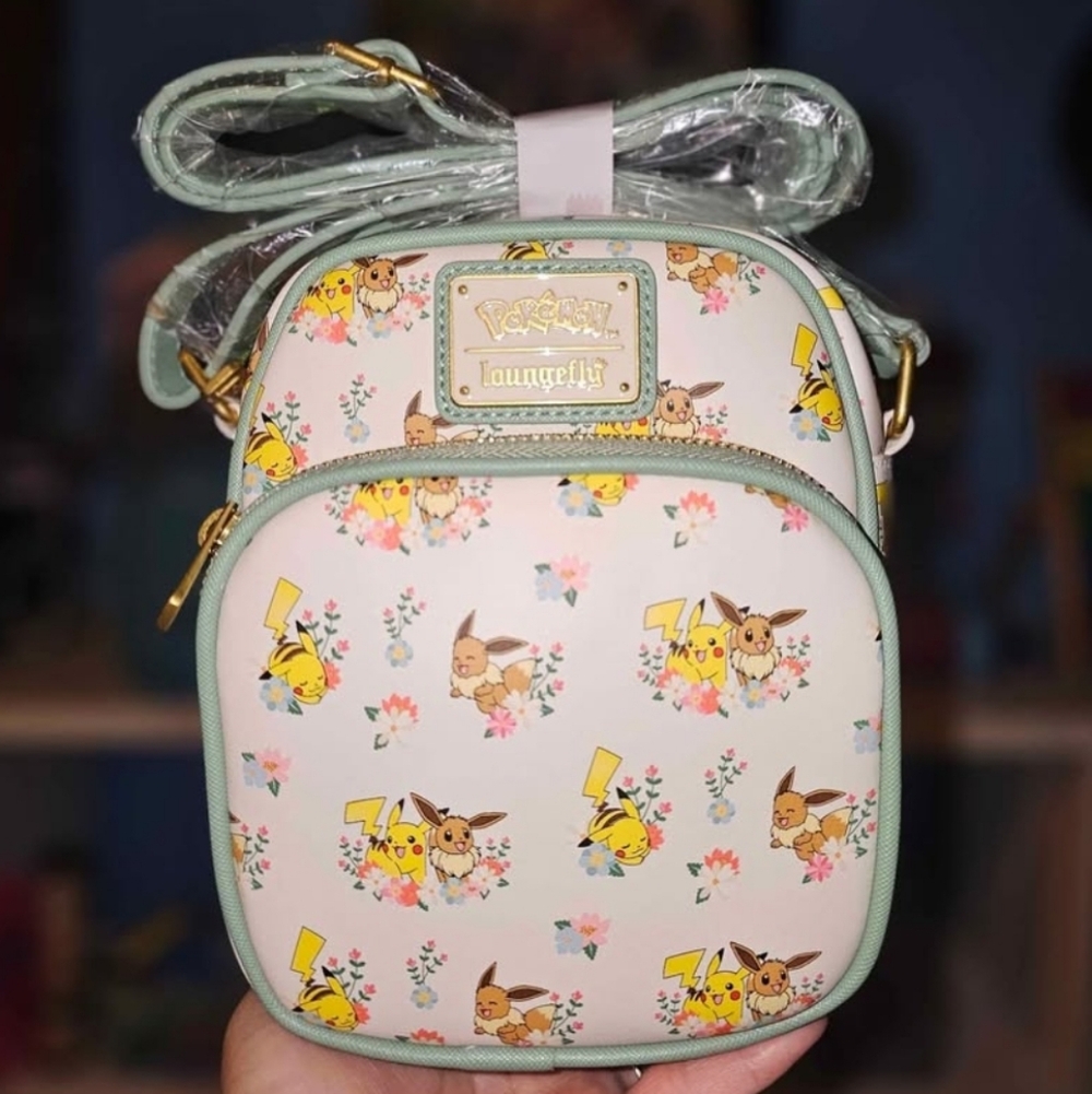 New! Loungefly Pokémon Pikachu and Eevee Floral Allover Print Crossbody Bag